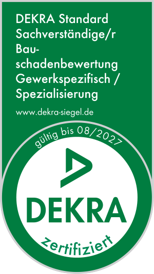 DEKRA-Zertifizierung Bauschadenbewertung, gültig bis August 2027